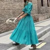 Casual Dresses Vintage Graphic Print Lapel Shirt Dress Spring Women Long Sleeve High midja Ladies Pleated Big Hem 2023