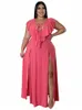 Plus Größe Kleider Sommer Größe Kleid Frauen 4XL 5XL Spitze Up Hohl Empire Roben Mode Patchwork Casual Sexy Große Lange maxi 230518