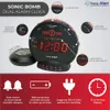 Sonic Alert - Sonic Bomb Dual Clock مع هزاز شاكر السرير والشاشة الرقمية - اللون الأحمر الأسود