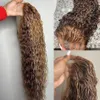 Long Brazilian Highlight Human Hair Ombre Colored Curly Front Wig Honey Blonde Hd Deep Wave Lace Frontal Wigssyynthetic