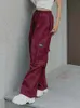 Femmes Deux Pièces Pantalon Weekeep Rouge Baggy Cargo Cordon Élastique Taille Haute Casual Poche Mode Coréenne Pantalon De Survêtement Streetwear Femmes Sport 230519