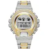 Armbanduhren Iced Out Diamantuhr für Männer Luxus LED Digital Herrenuhren Wasserdichte Sportarmbanduhr Mann Mode Silber Stahl Männliche Uhr