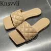 Slippers Classic Flat Slippers Women Square Peep Toe Mules Genuine Leather Rhombus Slides Woman Fashion Comfort Summer Slippers Woman X230519