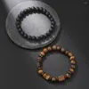 Bracelets porte-bonheur Bracelet en pierre naturelle Vintage pour hommes 8mm oeil de tigre noir givré perle ensemble bijoux