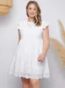 Платья плюс размеры белое хлопковое платье размером 4xl 5xl Летние женщины Ruffles Ruffless Dlowe Hollow Out Случайная высокая талия Short Mini 230518