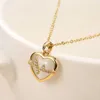 Simple Love Opal 18K Gold Plated Heart Pendant Necklace Stainless Steel Neck Chain Necklaces Aesthetic Women's Jewelry Wholesale