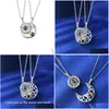 Pendentif Colliers Soleil Lune Forme Couple Bijoux D'anniversaire De Mariage Personnalisé 100 Langues Je T'aime Collier De Projection Drop Deli Dhk71