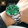 Horloges OLEVS Herenhorloge Quartz Waterdicht Lichtgevend roestvrijstalen horloge Groen Sport Datum Maanfase Polshorloge voor heren Reloj hombres 230519