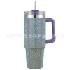40oz Diamond Tumblers Cups With Handle Lids and Straw Stainless Steel Insulated Tumblers Bling bling Car Travel Mugs Termos