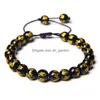 Beaded Tiger Eye Stone Bracelet Adjustable Strands Braided Rope Bangles 8Mm Natural Lava Rock Men Women Yoga Healing Nce Bra Dhgarden Dhrc6