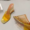 Slippers Eilyken PVC Transparent Fashion Wedge Slippers Rome Style Sweet Orange Silver Crystal Plexiglass Heel Women Outdoor Party Shoes J230519