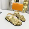 Designer kvinnor sandaler solnedgång platt komfort mulor krok slingfäste plattform sandal gummi tofflor metalliska skor