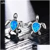 スタッドBlaike Luxury 925 SterlingSier Jewelry White/Blue Opal Earrings for Women Cute Tortoise Summer Drop Delivery DHS0O