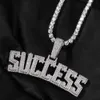 Iced Out Diamant-Buchstabe SUCCESS-Anhänger-Halskette, vergoldet, versilbert, mit Edelstahl-Seilkette