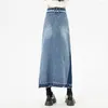 Röcke Denim Jean Für Frauen Midi Sommer Rock Koreanische Vintage Y2K Streetwear Hohe Taille Lange Womans