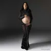 Crystal Fix Maternity Foto Shoot Dress Set Rhinestone Stretchy Pregnancy Photography Outfit Set Dress