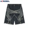 Herren Jeans High Street Fivepointed Star Patch Denim Shorts Sommer Lose Hip Hop Raw Edge Knielang 230519