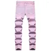 Herren Jeans Rosa Zerrissene Herren Frühling Sommer Nostalgische Distressed Hosen Lässige Slim Pantalones Para Hombre Vaqueros