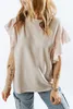 pink Ruffle Sleeve Waffle Knit Top 2023 Hot New B5ZH#