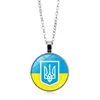 Kedjor ukraina flagga halsband gåvor för män kvinnor runda glas cabochon ukrainska symbolhalsband hängsmycken smycken