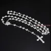 Pendant Necklaces Classic Womens Mens Necklace Stainless Steel Silver Color Bead Rosary Chain Jesus Christ Cross Pendant 230519