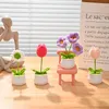 Dekoratif Çiçekler Laleler Tığ işi el örgü saksı bitkiler yapay sahte çiçek doğum günü hediyesi oturma odası dekor