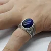 Klusterringar 925 Sterling Silver Blue Tiger Eye Men's Ring Design smycken handgjorda unika födelsedagspresent vardagliga slitage storlek