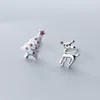 Stud Earrings MloveAcc 925 Sterling Silver Deer Christmas Tree Asymmetrical For Women Girl Gift Jewelry