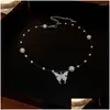 Pendant Necklaces Honeypotson Pearl Butterfly Necklace Female Light Luxury Niche Design Sense Premium Clavicle Chain 2023 Choker Dro Dhb2Y