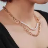 Ketten Französisch Vintage Gold Farbe Chunky Kette Perlen Halsketten Für Frauen Damen Persönlichkeit Multi Layer Collarbrone Schmuck Geschenke