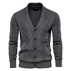 Hommes Chandails Hommes Coton Tissu Cardigan Chandail Épaissi Tricoté Chemise Col En V Mode Vintage Veste Rétro Bleu Noir 2023 Printemps