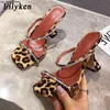 Pantoufles Eilyken nouvelle mode strass chaîne femmes pantoufles sandales étrange coupe talons Sexy imprimé léopard bout carré dames chaussures habillées J230519