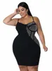 Sukienki plus size sukienki Parti Backless Kobiety spaghetti pasek seksowne krótkie czarne diamenty rozmiar hurtowy zbiornik 230518