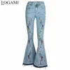 Jeans LOGAMI Blumenstickerei Jeans Frau Frauen Vintage Damen Jeans bestickte Schlaghosen