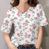 T-shirt da donna T-shirt da donna con scollo a V Stampa motivo a fiori fiorenti T-shirt casual da donna a maniche corte oversize