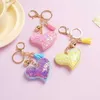 Nyckelringar Novelty Key Chain Artiklar Söt nyckel Cap Chain Rhinestone Leather Heart -tangenten omslag Multifärger Partihandel