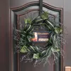 装飾的な花の花輪20インチハッピーハロウィーンサイン玄関の窓暖炉のための人工リーフリボン装飾品壁ハン