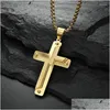 Pendentif Colliers De Style Européen Et Américain Rivet Trois Couches Grand Mens Plaqué Or 18K Bicolore Motif Croix Collier Drop Deliv Dh6Pj