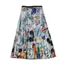 Skirt's Skirt Vintage Casual Summer Long Fashion Women Cartoon Print Pleated Skirts 230519