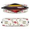 Mushroom Design Square Pencil Case Aesthetic Forest Print School Boy Girl Leather Box Kawaii Zipper Pen Pouch