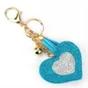 Keychains Colors Nieuw aankomst Leather Lederen Keychain Girl's Romantic Rhinestone Heart Design Pendant Key Chains Rhinestone Bag Keychain Cadeau