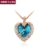 Top Quality Blue Crystal Heart Necklace Rose Gold Color Fashion Jewellery Nickel Free Pendant Crystal Fahion