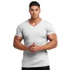 Herren T-Shirts Marke Sommer Herrenmode Casual Slim Fit V-Ausschnitt Einfarbig Workout Fitness T-Shirt