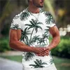 Homens camisetas Verão homens camiseta 3d coqueiro impressão tops o-pescoço havaiano manga curta tees moda praia roupas masculinas oversized t-shirt 230519