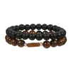 Bracelets porte-bonheur Bracelet en pierre naturelle Vintage pour hommes 8mm oeil de tigre noir givré perle ensemble bijoux