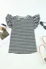 White Stripe Print Triered Ruffeled Sleeve Tee x4me#