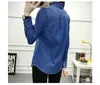 Blouses Womens camisas da primavera outono de algodão bolso de algodão bolsa de manga cheia de camisa de jeans azul de peito azul tops casuais 230519