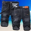 Jeans masculinos azuis jeans macios curtos para homens homens verão estirando peso leve jeans calças de joelho 230519