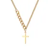 Real 10k Yellow Solid Fine Gold GF Jesus Cross Crucifix Charm Big Pendant Figaro Chain Necklace gold silver color