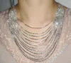 Choker kvinnor i lager uttalande halsband vattenfall simulerad diamant cz kristall multi sträng kedja mode smycken krage tofs